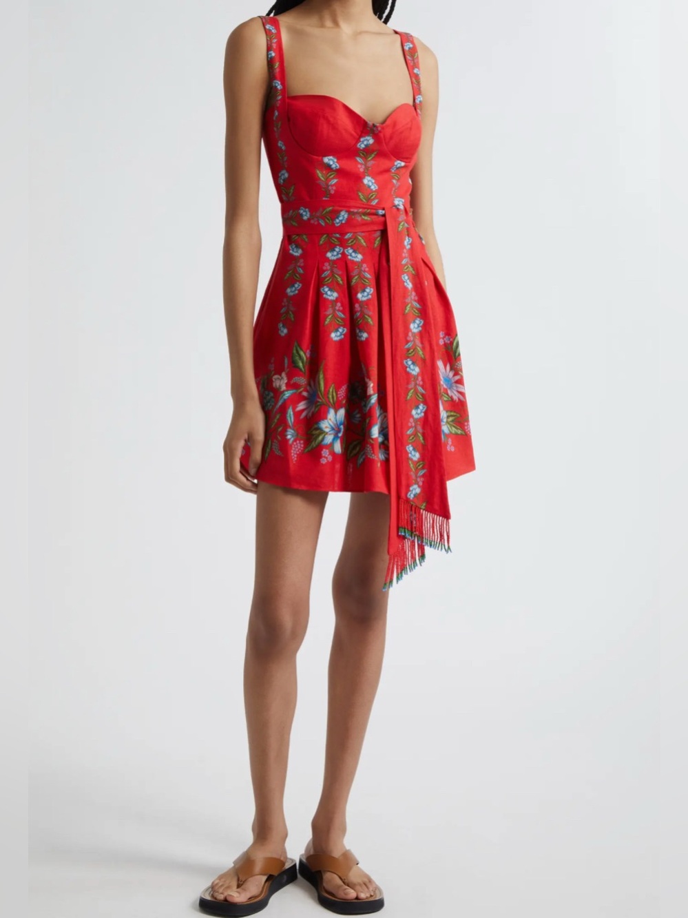 NWOT Farm Rio Red Sweet Bloom Bouquet Mini Dress with Beaded Tie Waist - Picture 6 of 7